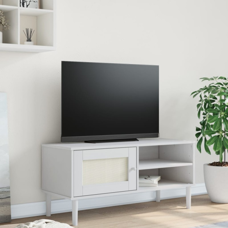 vidaXL Mueble de TV SENJA aspecto ratán madera pino blanco 106x40x49cm vidaXL Mueble de TV SENJA aspecto ratán madera pino blanco 106x40x49cm
