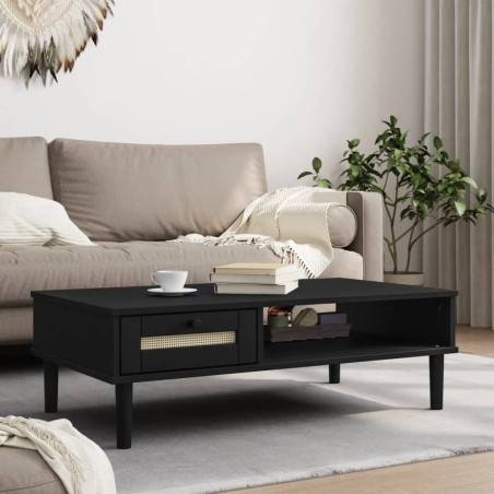 vidaXL Mesa de centro SENJA aspecto ratán madera negro 100x55x33 cm