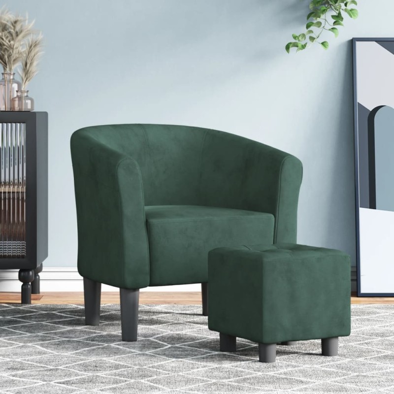 vidaXL Sillón con taburete terciopelo verde oscuro vidaXL Sillón con taburete terciopelo verde oscuro