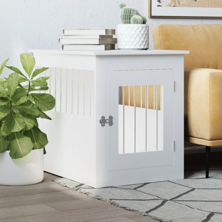 vidaXL Jaula para perros madera de ingeniería blanco 55x75x65 cm