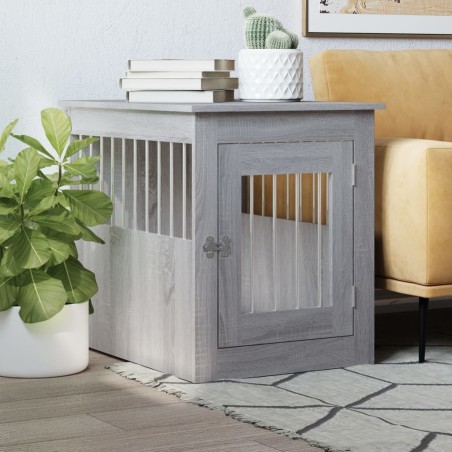 vidaXL Jaula para perros madera de ingeniería gris Sonoma 55x75x65 cm