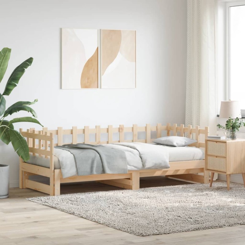 vidaXL Sofá cama extraíble madera maciza de pino 2x(90x190) cm vidaXL Sofá cama extraíble madera maciza de pino 2x(90x190) cm