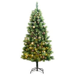 vidaXL Árbol Navidad artificial con bisagras 150 LED y bolas 120 cm