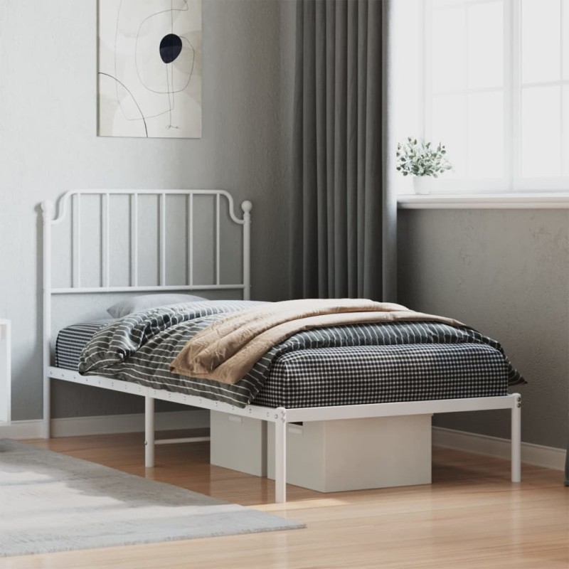 vidaXL Estructura de cama de metal con cabecero blanco 90x190 cm