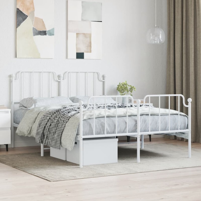 vidaXL Estructura cama metal con cabecero y estribo blanco 150x200 cm vidaXL Estructura cama metal con cabecero y estribo blanco 150x200 cm