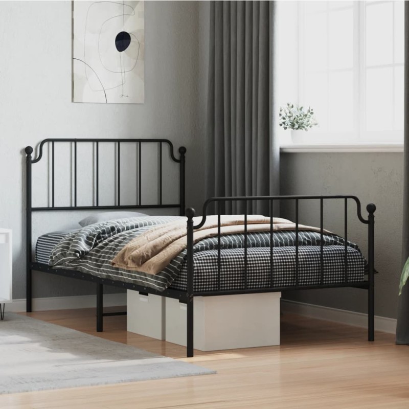 vidaXL Estructura de cama con cabecero y estribo metal negro 100x200cm