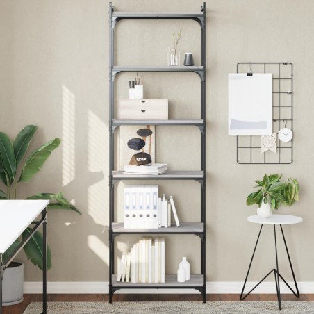 vidaXL Librería 6 estantes madera ingeniería gris Sonoma 60x30x188 cm