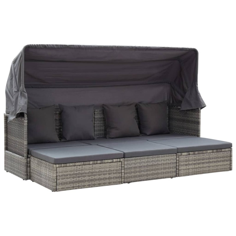 vidaXL Tumbona cama jardín con techo ratán sintético gris vidaXL Tumbona cama jardín con techo ratán sintético gris