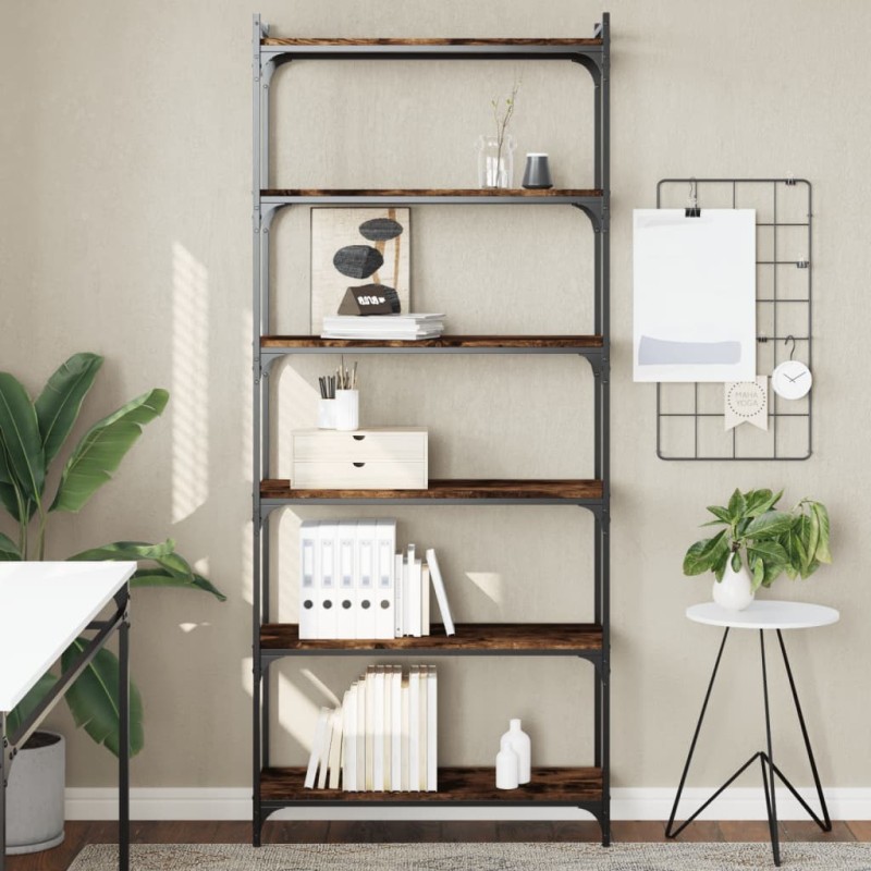 vidaXL Librería 6 estantes madera ingeniería roble ahumado 80x30x188cm vidaXL Librería 6 estantes madera ingeniería roble ahumado 80x30x188cm