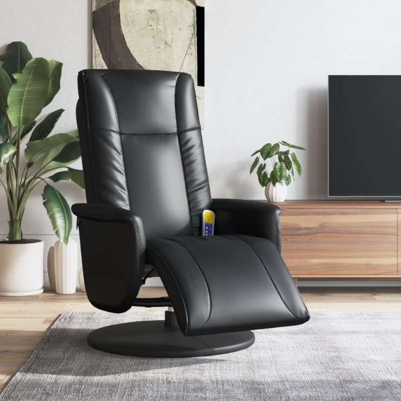 vidaXL Sillón reclinable masaje con reposapiés cuero sintético negro vidaXL Sillón reclinable masaje con reposapiés cuero sintético negro