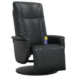 vidaXL Sillón reclinable masaje con reposapiés cuero sintético negro