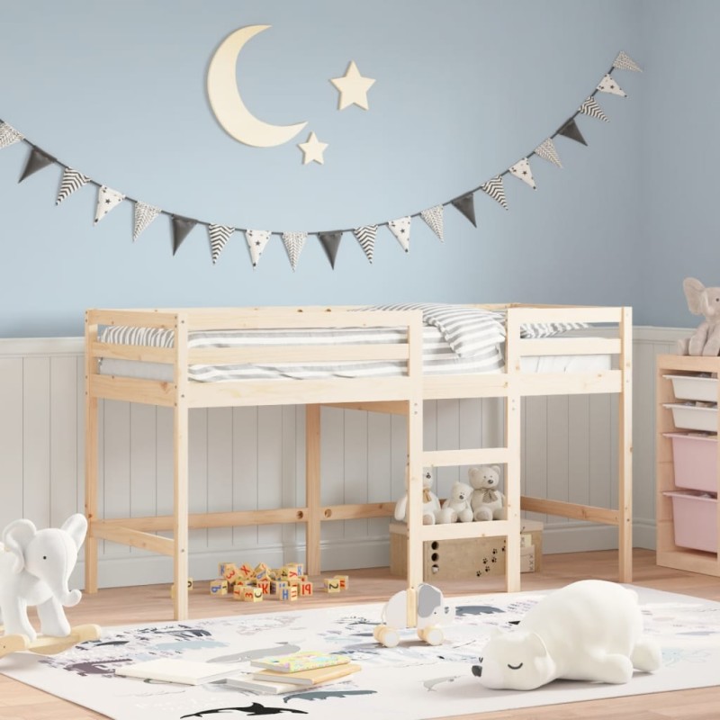 vidaXL Cama alta de niños con escalera madera maciza pino 90x200 cm vidaXL Cama alta de niños con escalera madera maciza pino 90x200 cm