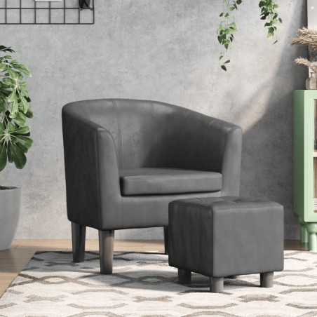 vidaXL Sillón con taburete cuero sintético gris