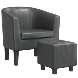 vidaXL Sillón con taburete cuero sintético gris