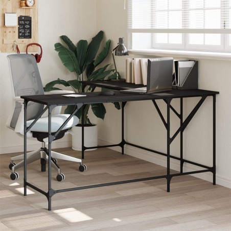 vidaXL Escritorio de madera de ingeniería negro 149x149x75 cm