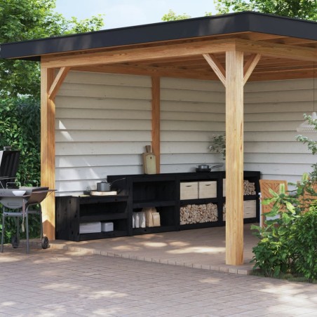 vidaXL Muebles de cocina de exterior 3 pzas madera maciza pino negro