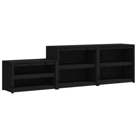 vidaXL Muebles de cocina de exterior 3 pzas madera maciza pino negro