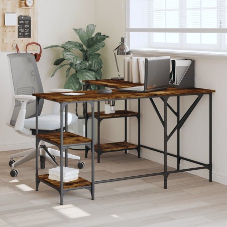 vidaXL Escritorio madera de ingeniería roble ahumado 139x139x75 cm