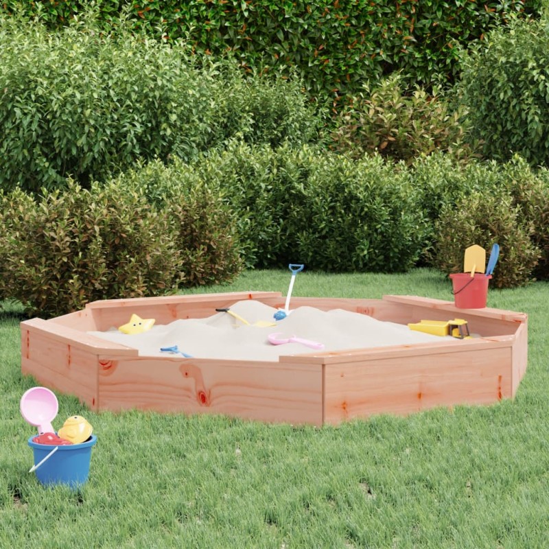 vidaXL Arenero con asientos octógono madera maciza de abeto Douglas