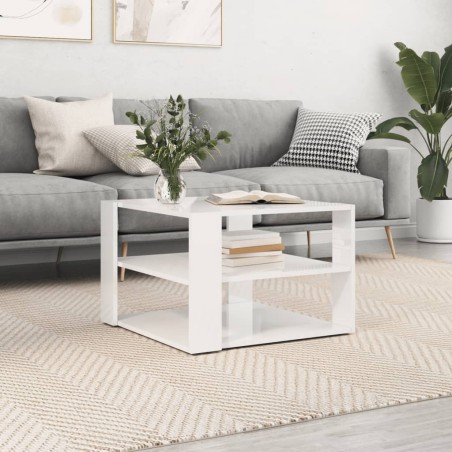 vidaXL Mesa de centro madera ingeniería blanco brillo 59,5x59,5x40 cm