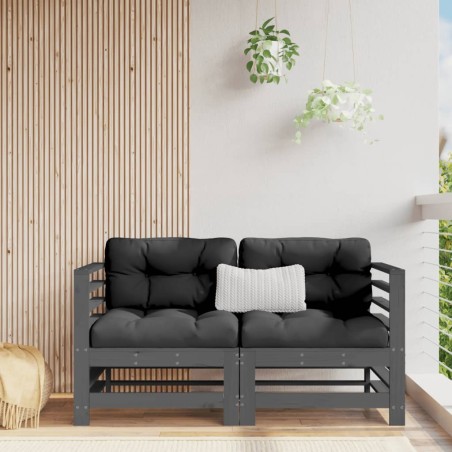 vidaXL Sofás de esquina de jardín 2 uds madera maciza de pino gris