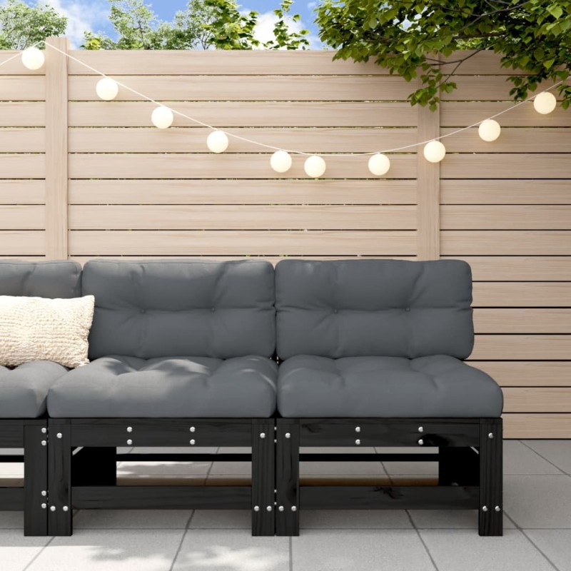 vidaXL Sofás centrales de jardín 2 uds madera maciza de pino negro vidaXL Sofás centrales de jardín 2 uds madera maciza de pino negro