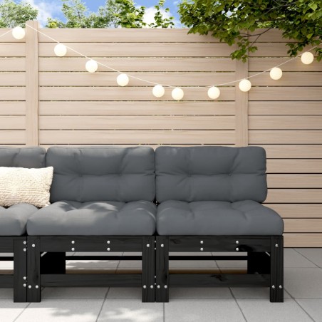 vidaXL Sofás centrales de jardín 2 uds madera maciza de pino negro