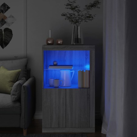 vidaXL Aparador con luces LED madera de ingeniería gris Sonoma