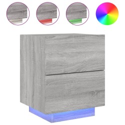 vidaXL Mesita de noche con luces LED madera de ingeniería gris Sonoma