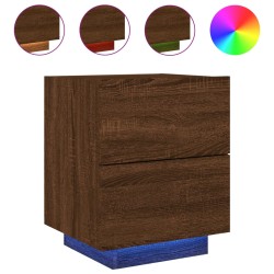 vidaXL Mesita de noche con luces LED madera de ingeniería roble marrón