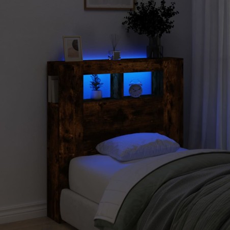 vidaXL Cabecero LED madera ingeniería roble ahumado 100x18,5x103,5 cm