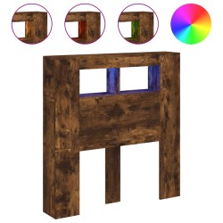 vidaXL Cabecero LED madera ingeniería roble ahumado 100x18,5x103,5 cm