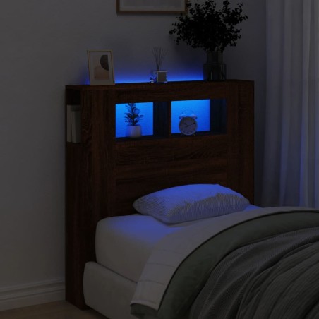 vidaXL Cabecero LED madera ingeniería roble marrón 100x18,5x103,5 cm