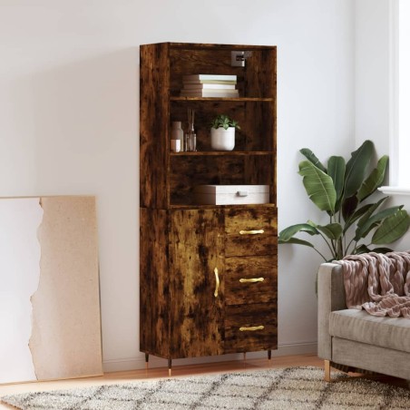 vidaXL Aparador alto madera contrachapada roble ahumado 69,5x34x180 cm