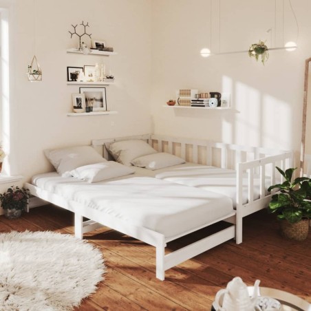 vidaXL Sofá cama extraíble madera maciza de pino blanco 2x(90x200) cm