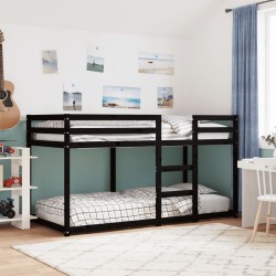 vidaXL Litera de madera maciza de pino negro 90x200 cm
