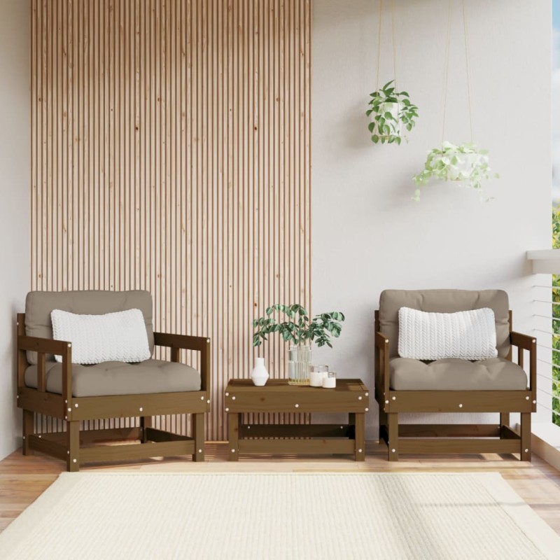 vidaXL Sillones de jardín 2 unidades madera maciza pino marrón miel vidaXL Sillones de jardín 2 unidades madera maciza pino marrón miel