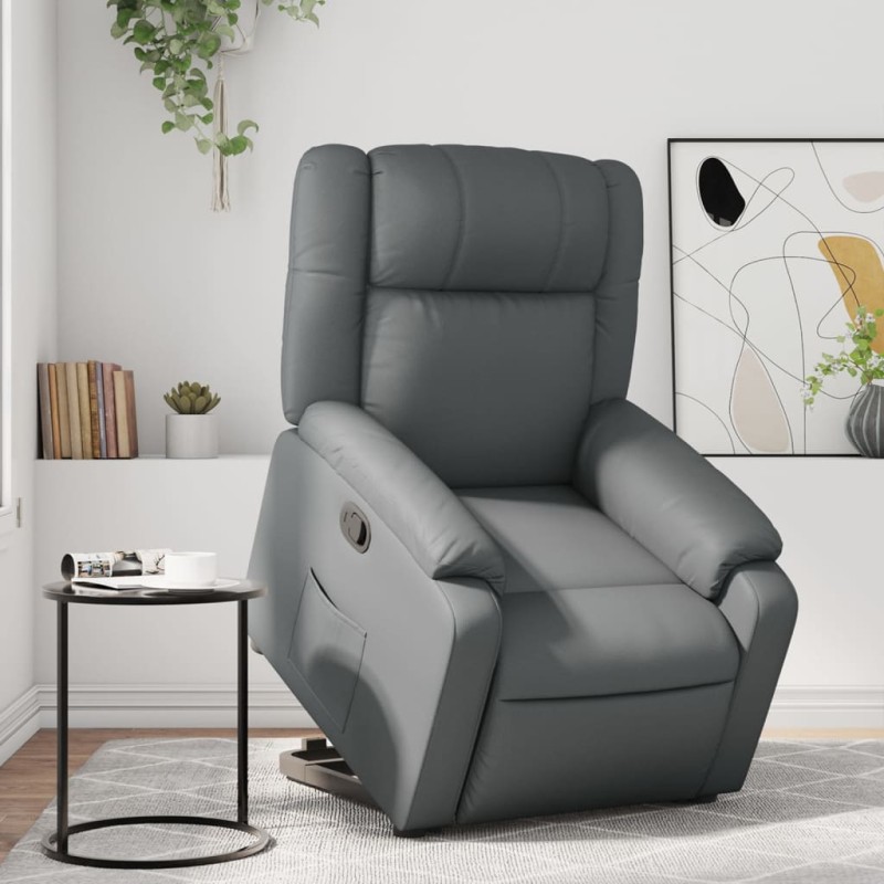 vidaXL Sillón reclinable elevable cuero artificial gris vidaXL Sillón reclinable elevable cuero artificial gris