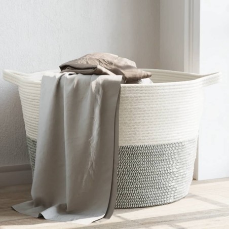 vidaXL Cesta para ropa sucia algodón gris y blanco Ø60x36 cm