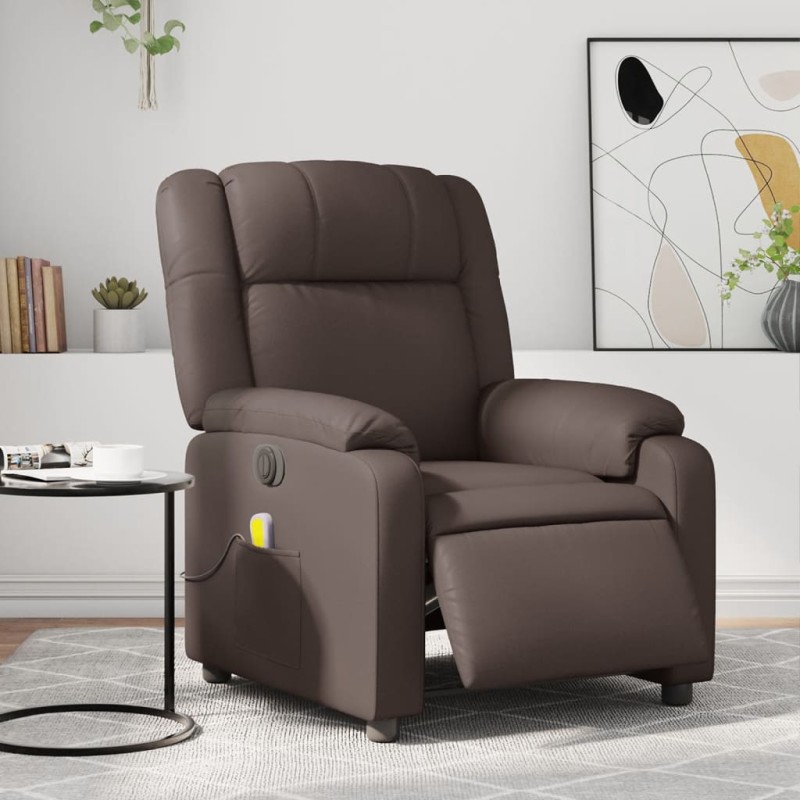 vidaXL Sillón de masaje reclinable eléctrico cuero sintético marrón vidaXL Sillón de masaje reclinable eléctrico cuero sintético marrón