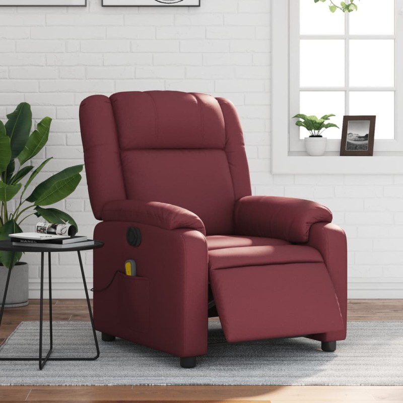 vidaXL Sillón masaje reclinable eléctrico cuero sintético rojo tinto vidaXL Sillón masaje reclinable eléctrico cuero sintético rojo tinto