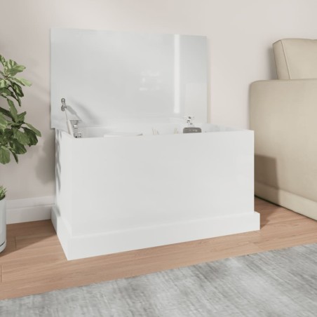 vidaXL Baúl almacenaje madera contrachapada blanco brillo 70x40x38 cm