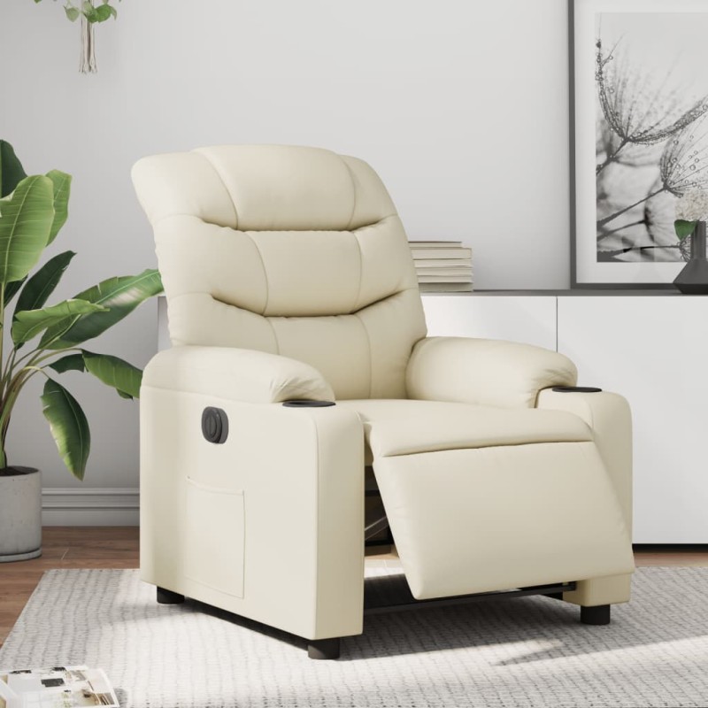 vidaXL Sillón reclinable eléctrico de cuero sintético crema