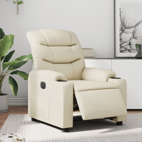 vidaXL Sillón reclinable eléctrico de cuero sintético crema