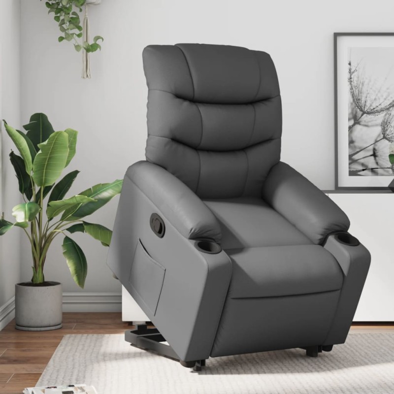 vidaXL Sillón reclinable elevable cuero artificial gris vidaXL Sillón reclinable elevable cuero artificial gris