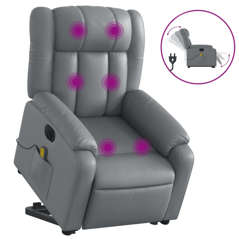 vidaXL Sillón de masaje elevable eléctrico cuero sintético gris vidaXL Sillón de masaje elevable eléctrico cuero sintético gris