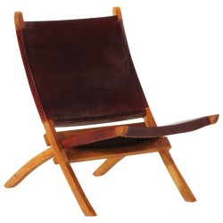 vidaXL Silla de relax plegable cuero auténtico marrón oscuro