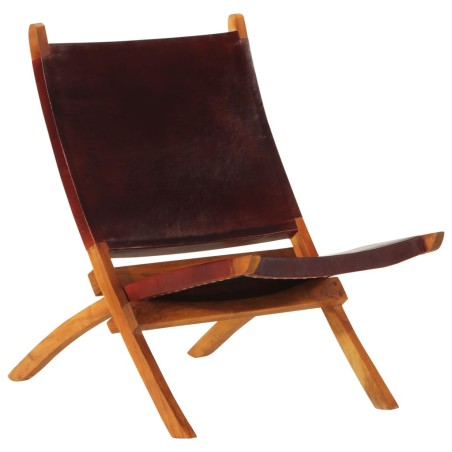 vidaXL Silla de relax plegable cuero auténtico marrón oscuro