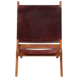 vidaXL Silla de relax plegable cuero auténtico marrón oscuro