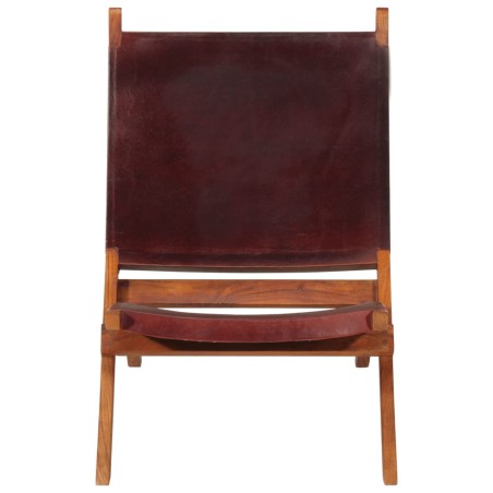 vidaXL Silla de relax plegable cuero auténtico marrón oscuro